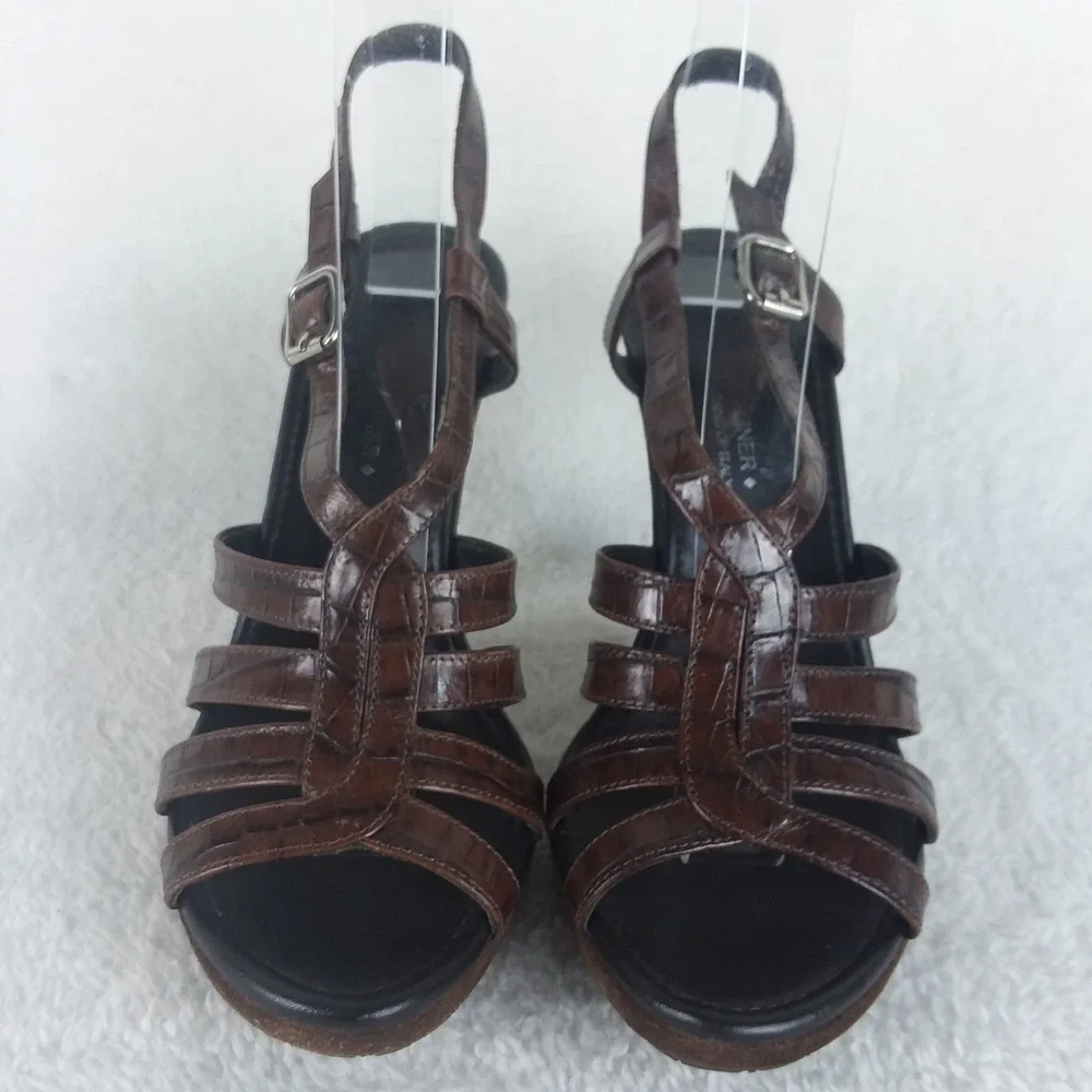 Donald Pliner Gisa Brown Snake‎ Print Leather Slingback Platform Heels Womens 6M